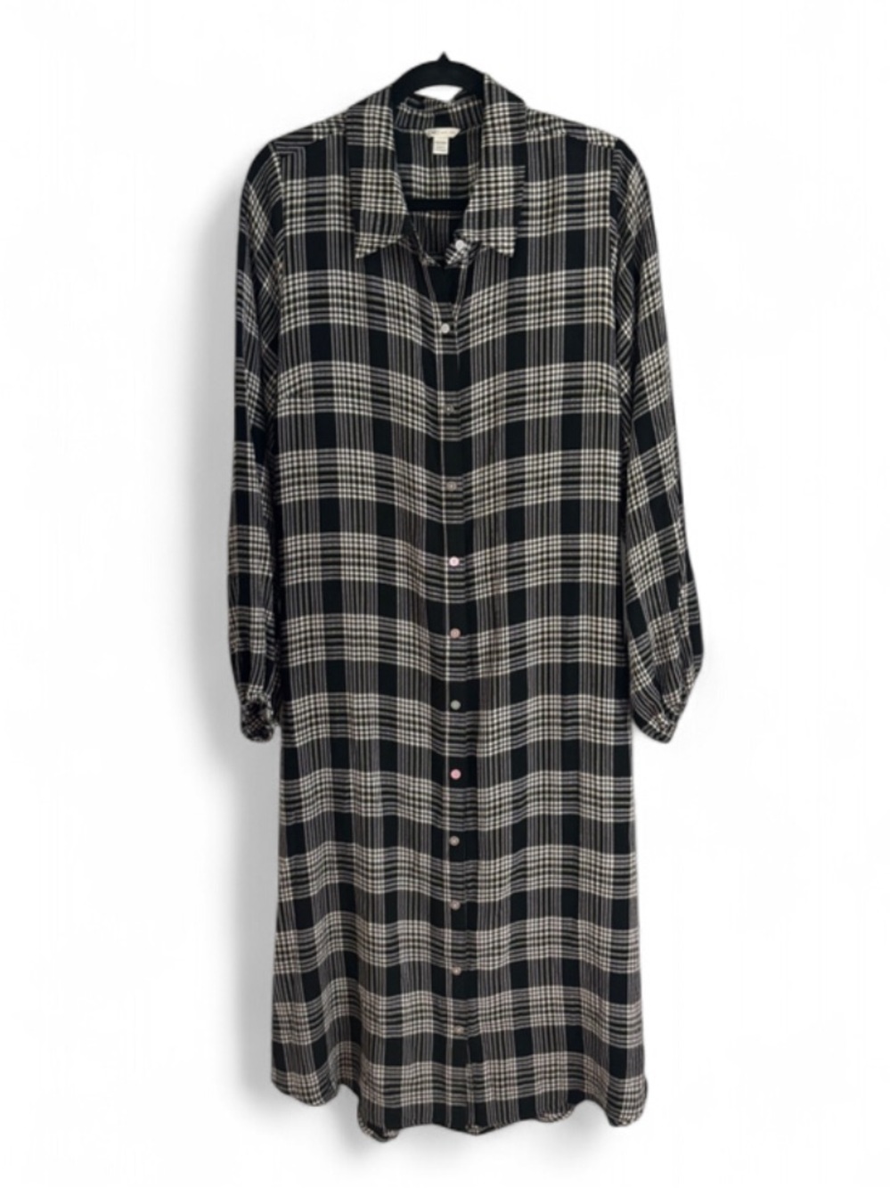 Cato Black & White Plaid Button-Front Shirt Dress with Belt Plus Sz 18/20W Midi